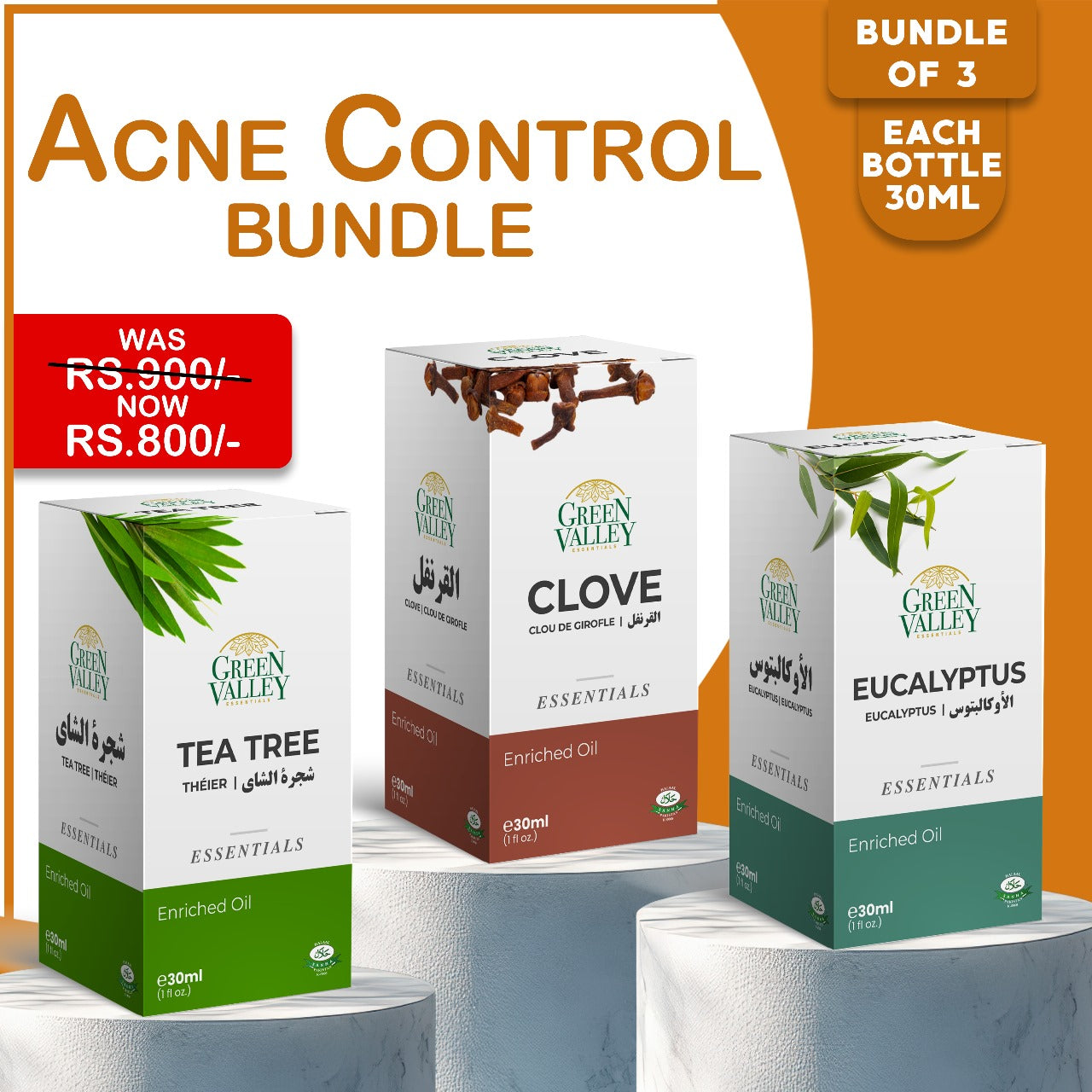 Acne & Blemish Control: Bundle: Tea Tree Oil, Eucalyptus Oil, and Clove Oil