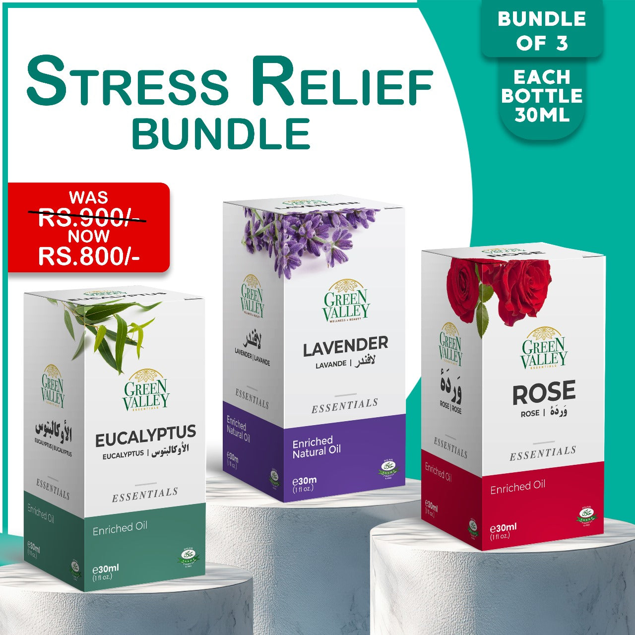 Relaxation & Stress Relief: Bundle: Lavender Oil, Rose Oil, and Eucalyptus Oil