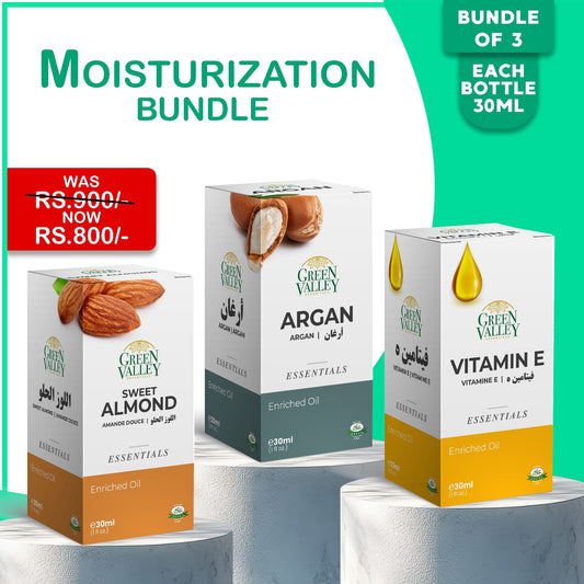 Moisturization & Hydration Bundle: Argan Oil, Sweet Almond Oil, and Vitamin E Oil