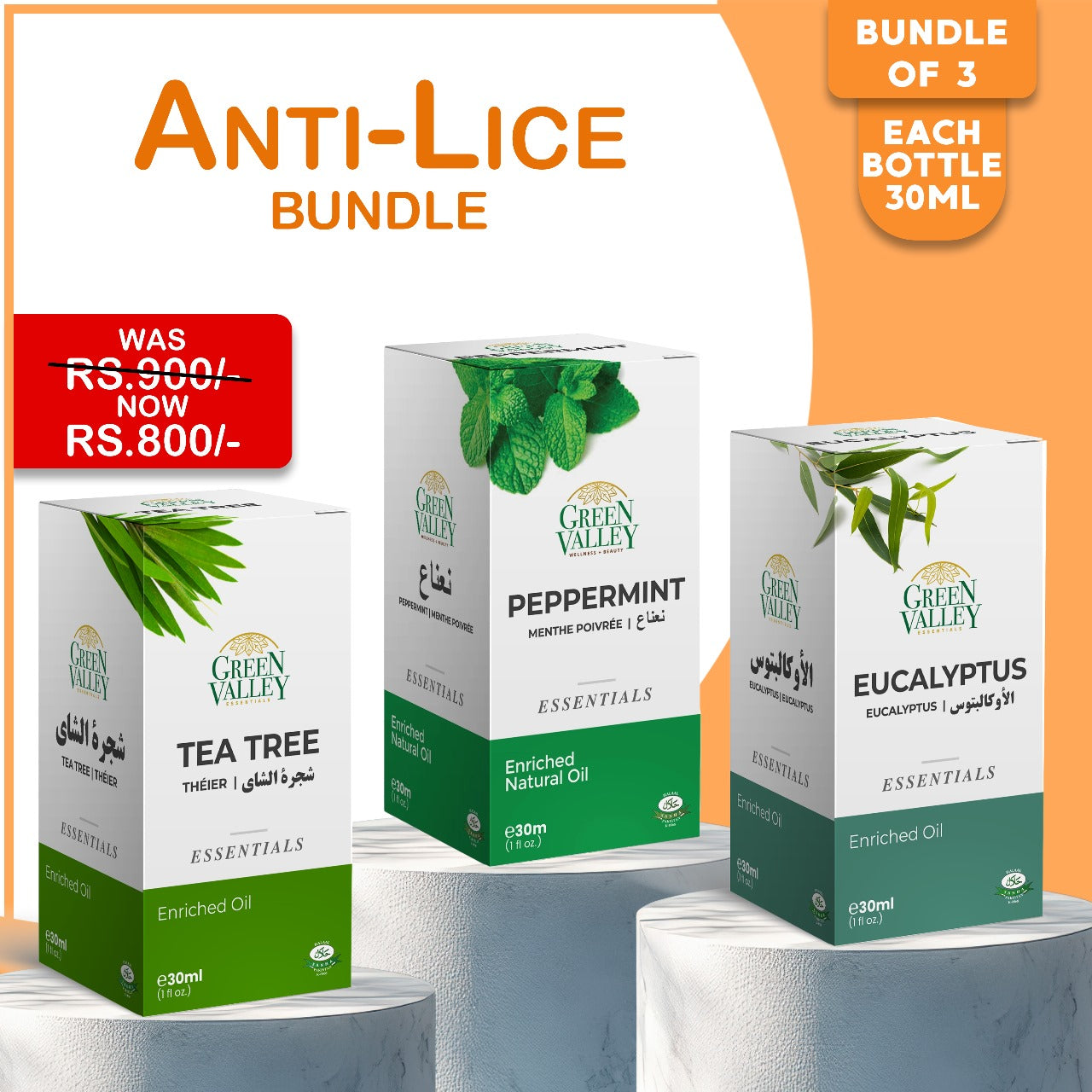 Anti-Lice Bundle: Tea Tree Oil, Peppermint Oil & Eucalyptus Oil