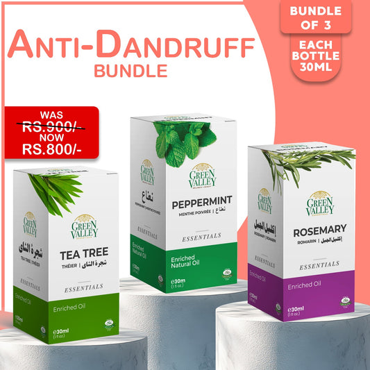 Anti-Dandruff Bundle: Rosemary Oil, Tea Tree Oil & Peppermint Oil