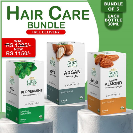 Hair Care Bundle: Argan Oil, Sweet Almond Oil, and Peppermint Oil