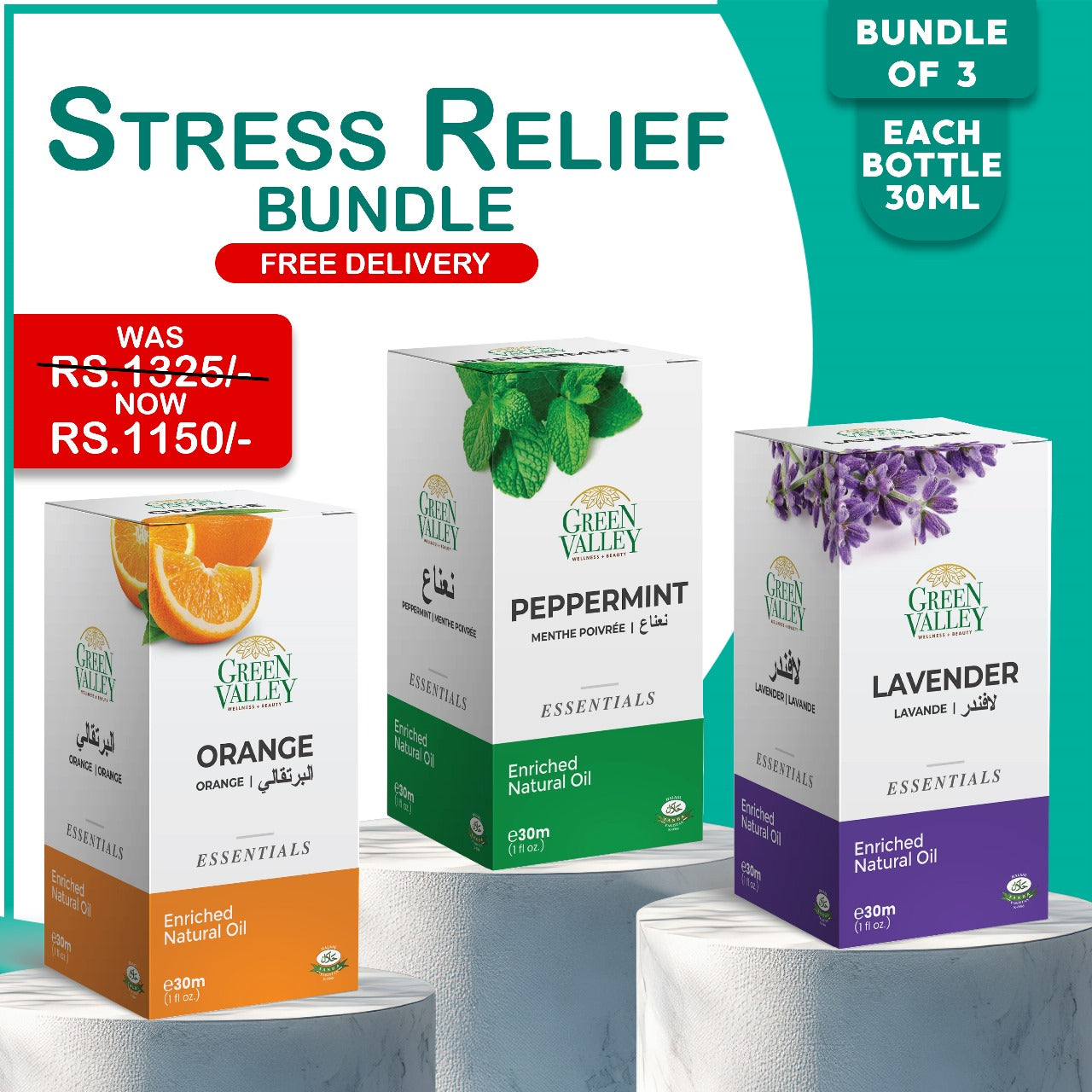 Relaxation & Stress Relief: Bundle: Orange Oil, Lavender Oil, and Peppermint Oil