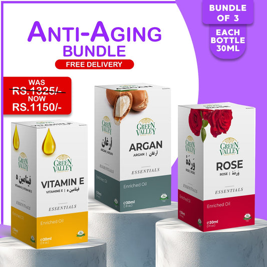 Anti-Aging Bundle: Rose Oil, Vitamin E Oil, and Argan Oil