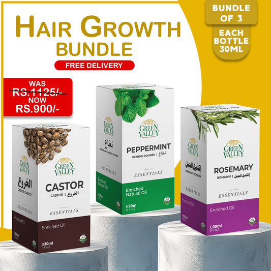 Scalp Health & Hair Growth Bundle: Rosemary Oil, Peppermint Oil, and Castor Oil