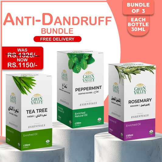 Anti-Dandruff Bundle: Rosemary Oil, Tea Tree Oil & Peppermint Oil